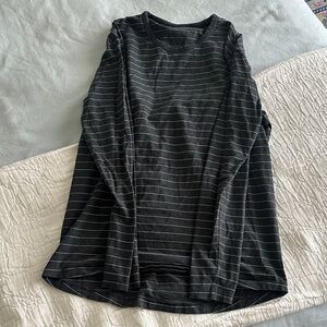 lululemon athletica Black and Gray Striped Long Sleeve Tee